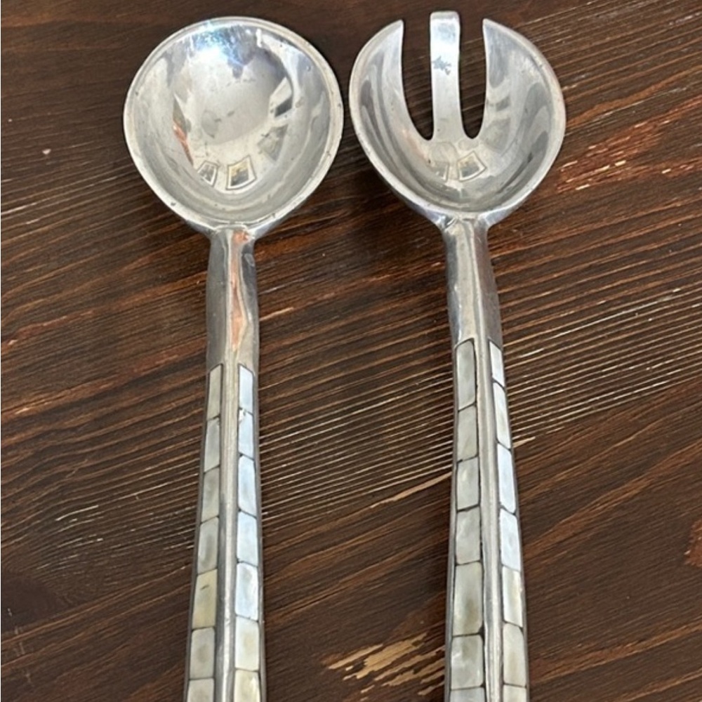 Towle Silver salad or serving utensils mother of pearl inlay.